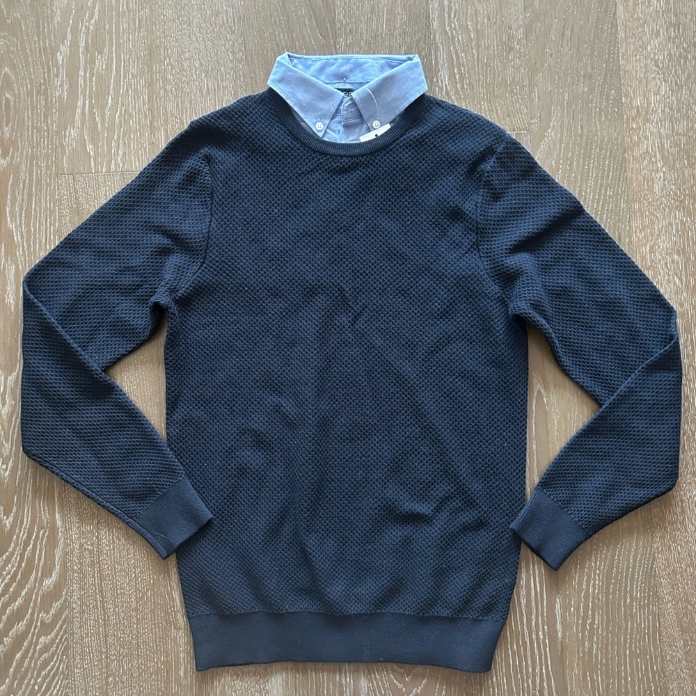 NWT - Men's Navy Sweater with Blue Collar